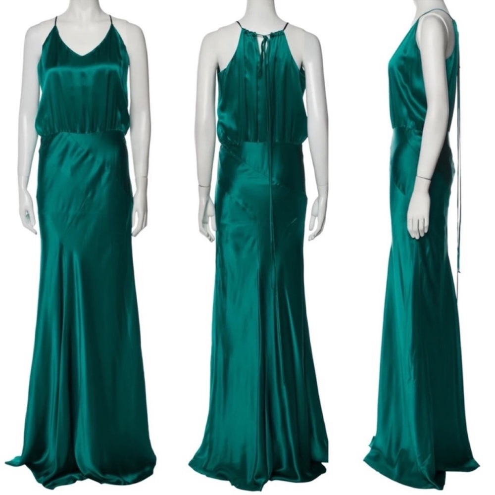 Mason Green Halter Maxi Gown for Weddings 8